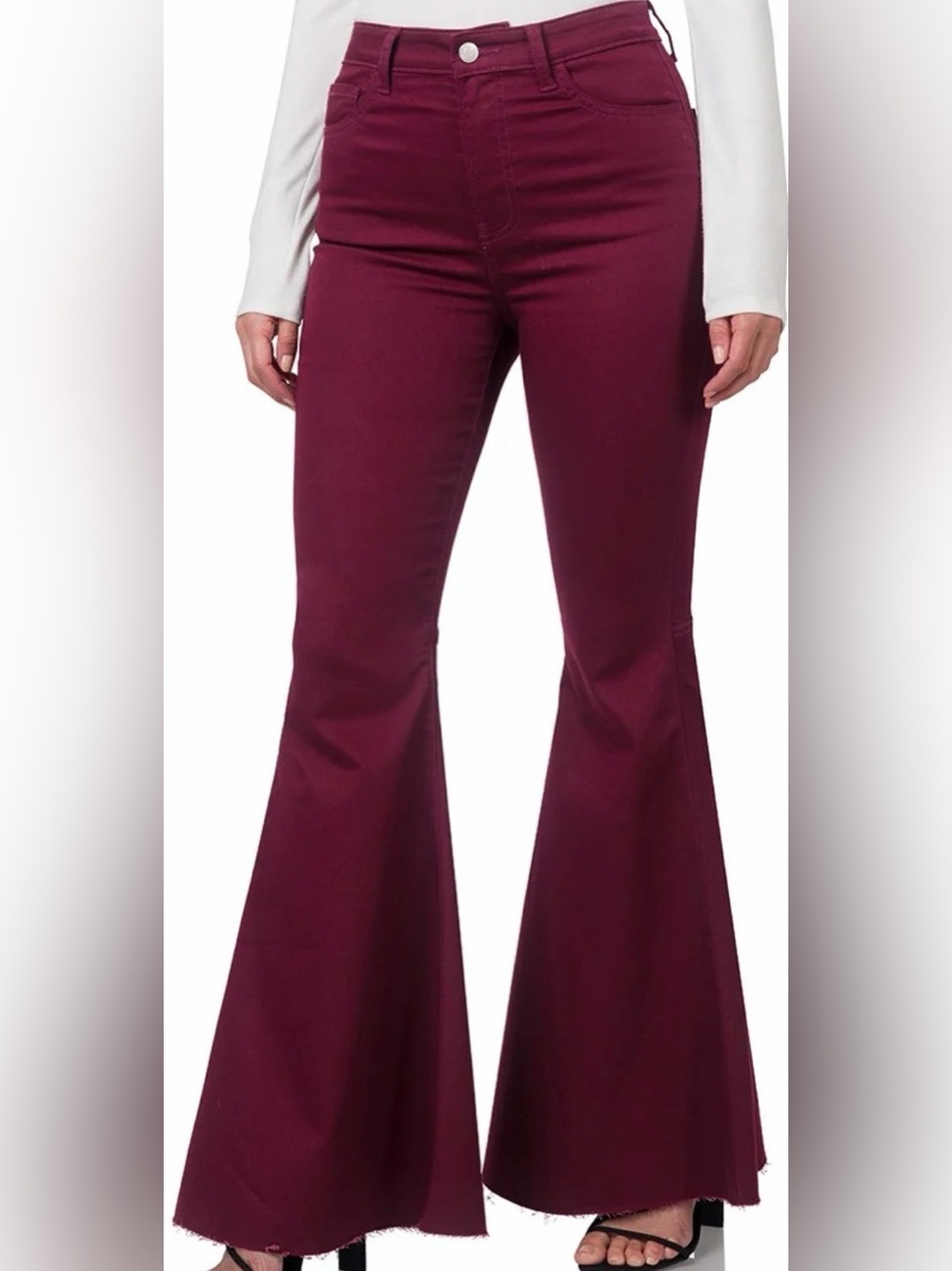 Zenana Burgundy High Rise Super Flare Raw Hem Jeans NWT 3X Retro Boho Hippie